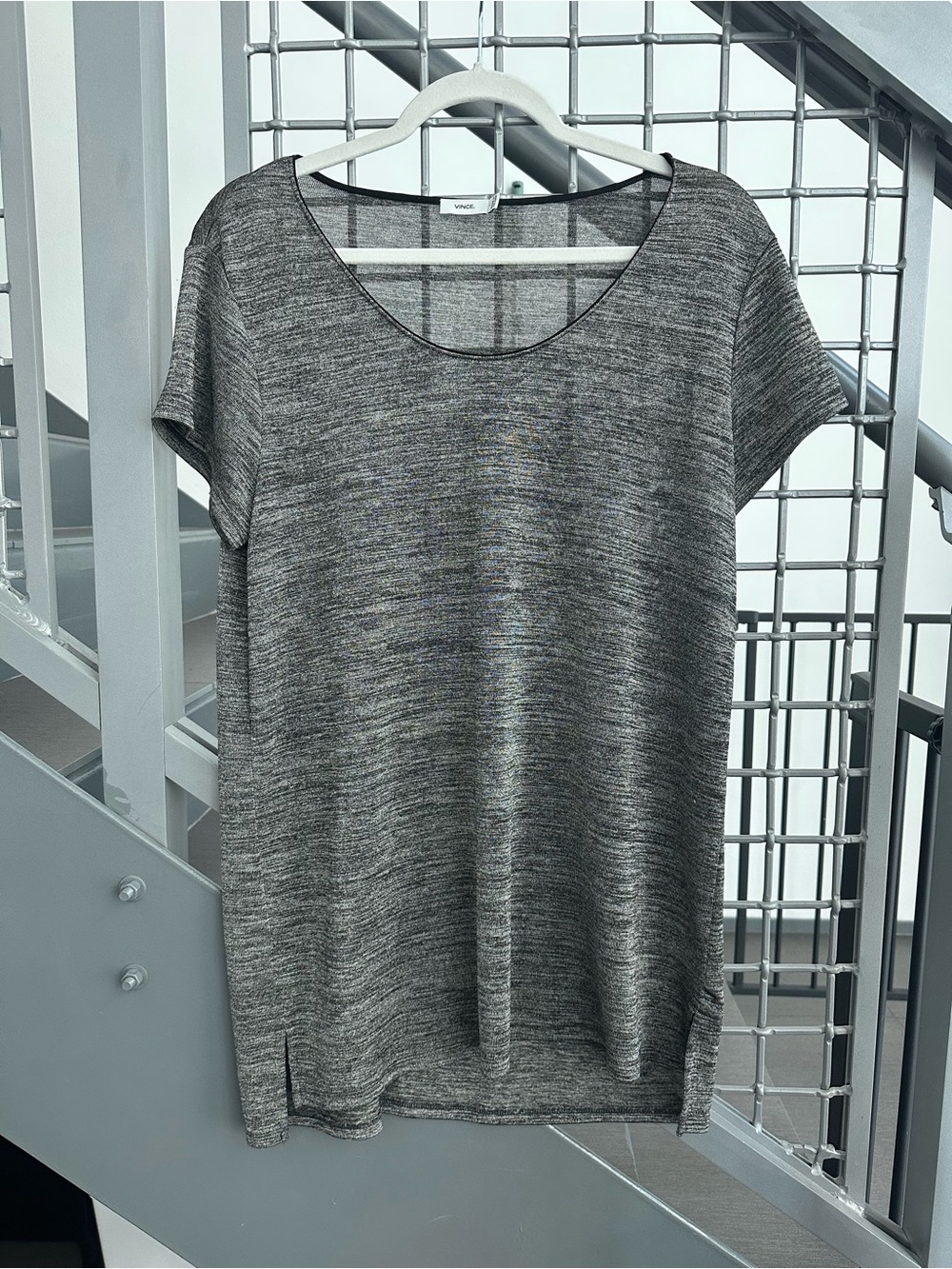 Vince Heathered Gray Scoop Neck Short-Sleeve Top